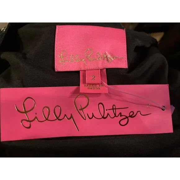 Lilly Pulitzer Cristiana Black Gold Dot Midi Dress Size 2 New With tag - Picture 8 of 8